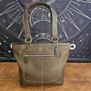 COACH Penelope Brown Pebbled Leather Shoulder Bag with Double Straps